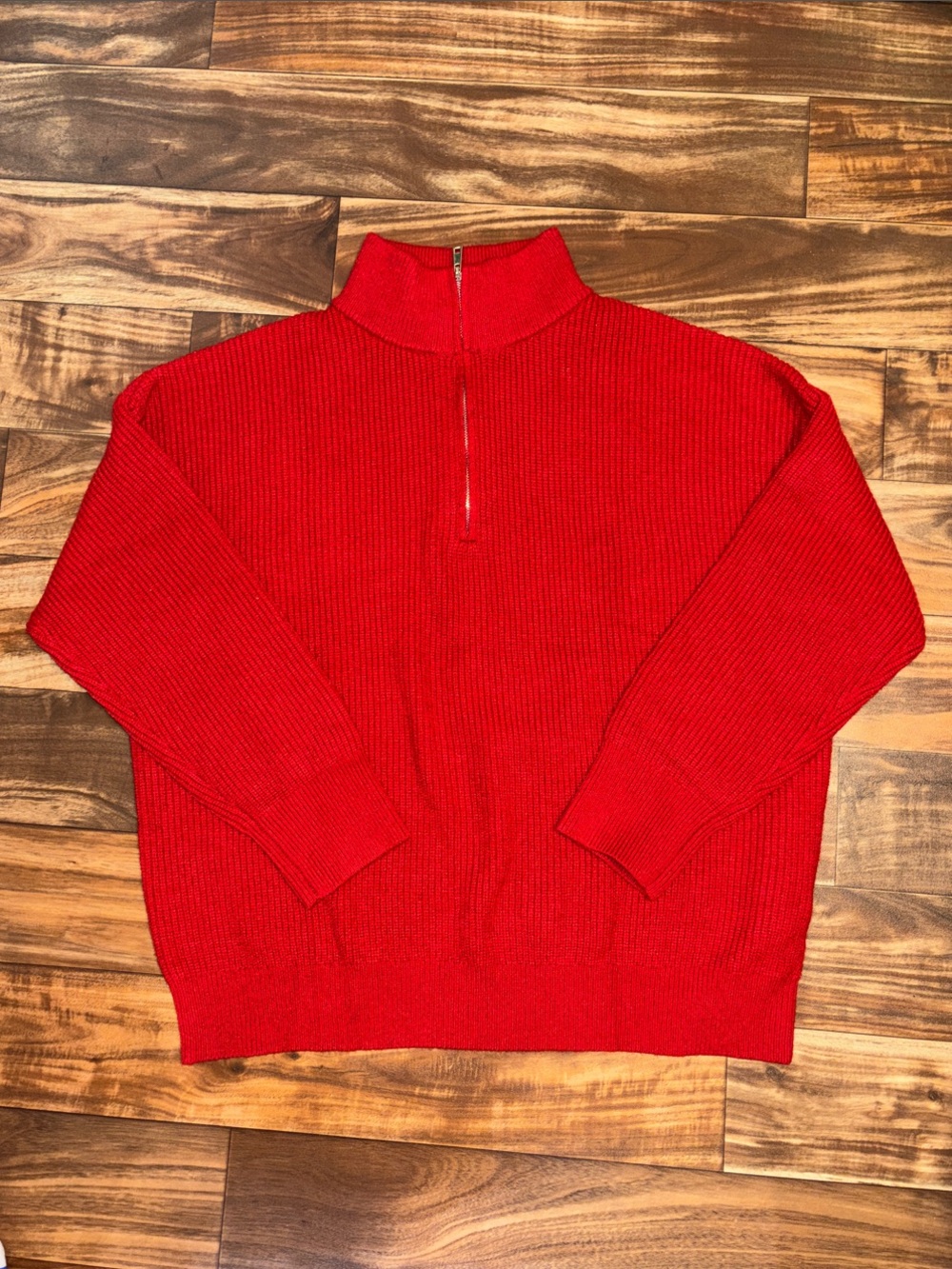 Red Half-Zip Ribbed Women's Sweater